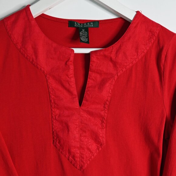 LAUREN RALPH LAUREN Red Long Sleeve V Neck Pullover Top - Size Medium - Picture 3 of 9
